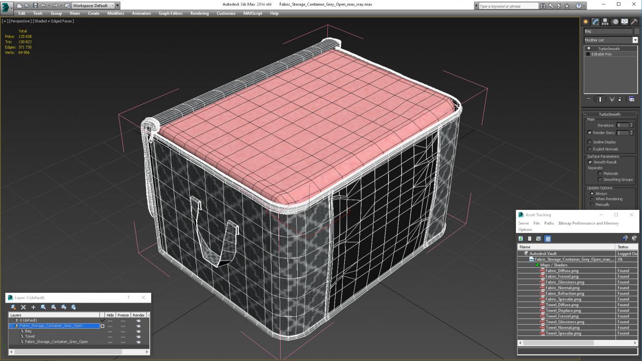 Fabric Storage Container Grey Open 3D model