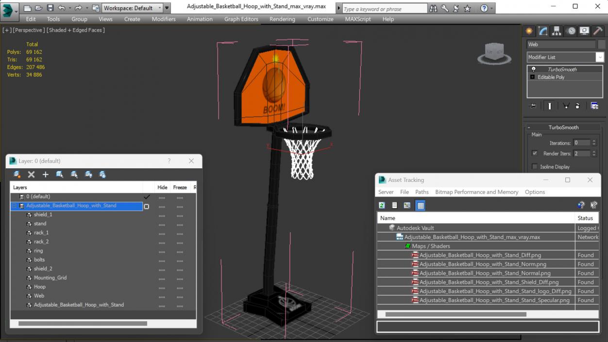 Adjustable Basketball Hoop with Stand 3D