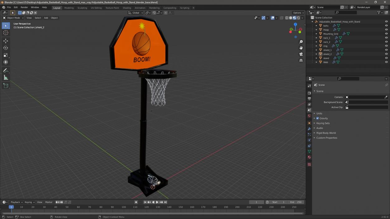 Adjustable Basketball Hoop with Stand 3D