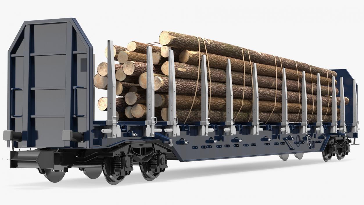 Stake Wagon Loaded with Big Logs 3D