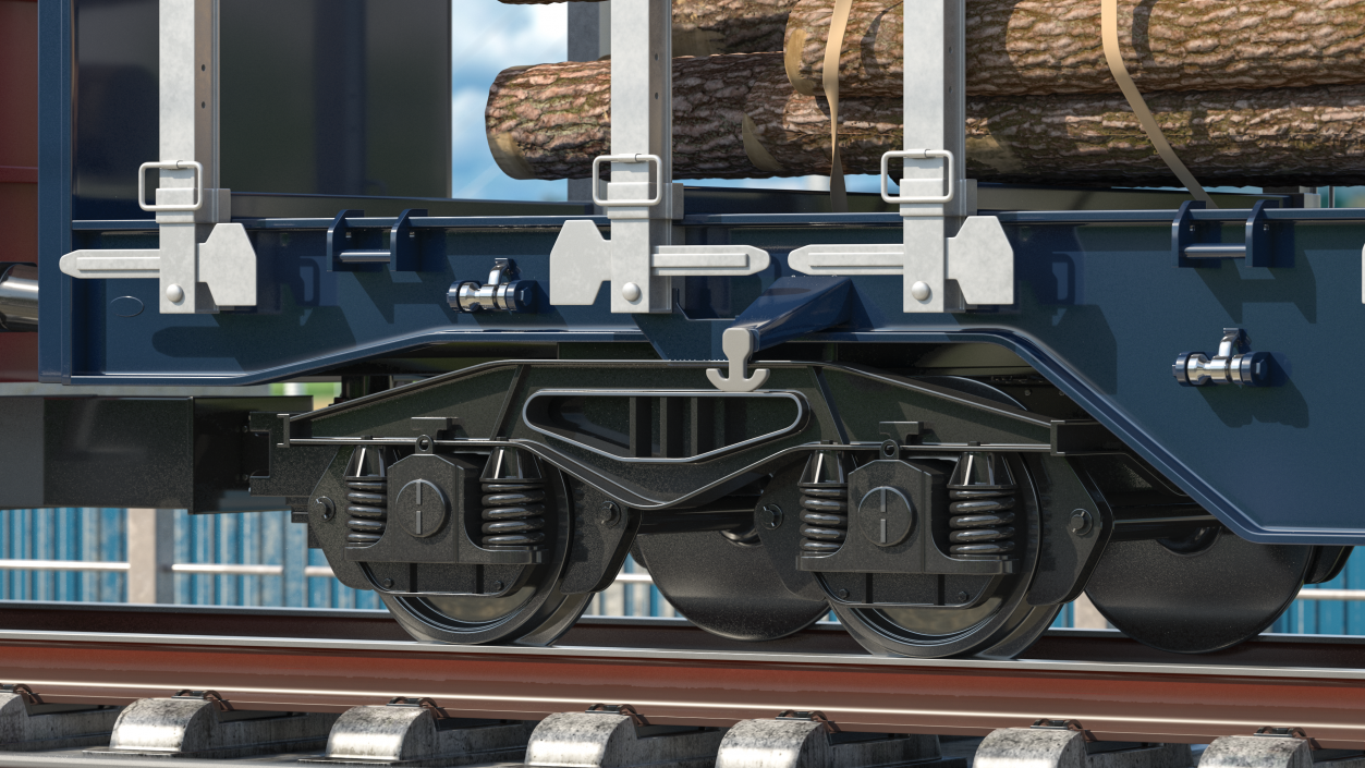 Stake Wagon Loaded with Big Logs 3D