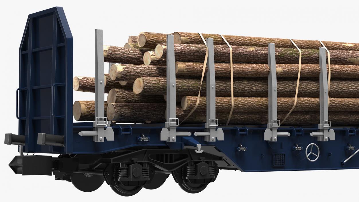 Stake Wagon Loaded with Big Logs 3D