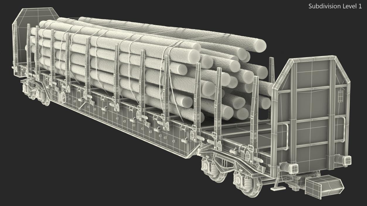 Stake Wagon Loaded with Big Logs 3D