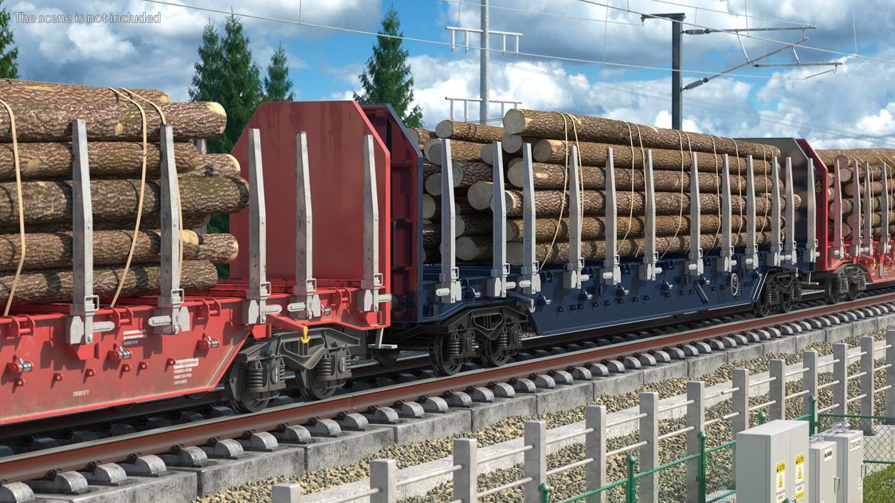 Stake Wagon Loaded with Big Logs 3D