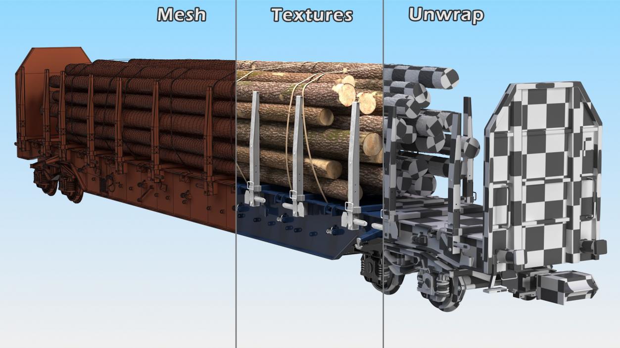 Stake Wagon Loaded with Big Logs 3D