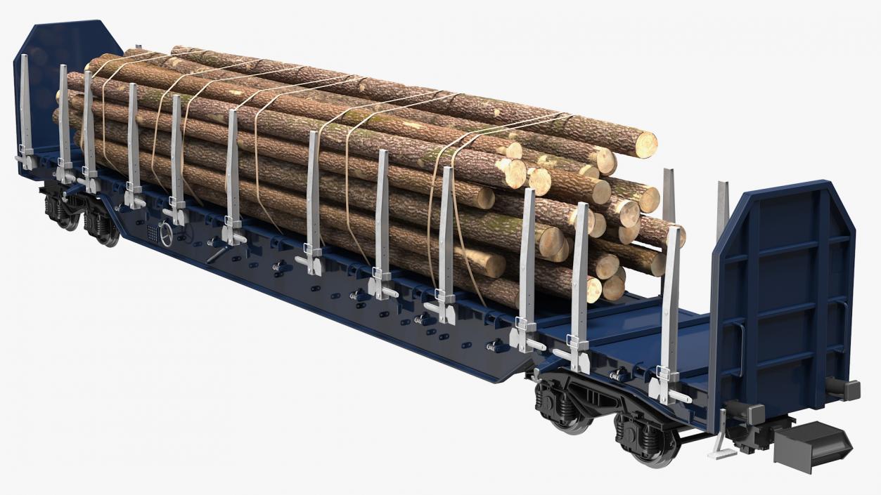 Stake Wagon Loaded with Big Logs 3D