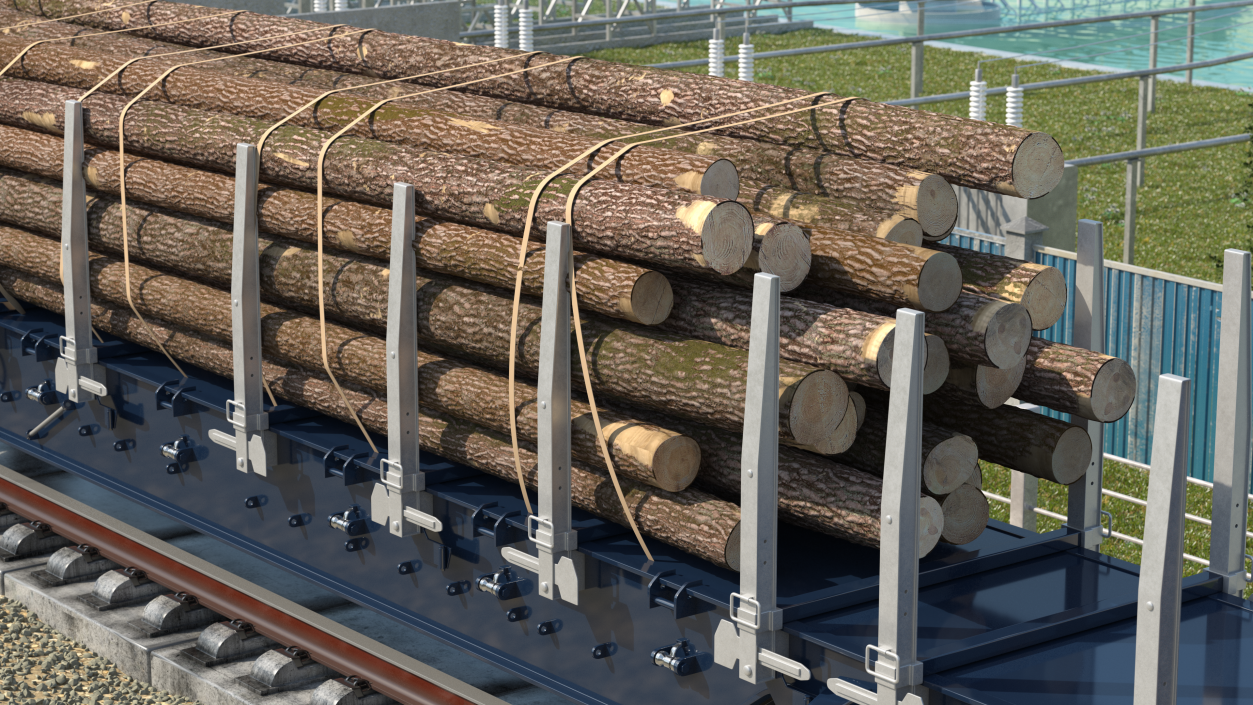 Stake Wagon Loaded with Big Logs 3D