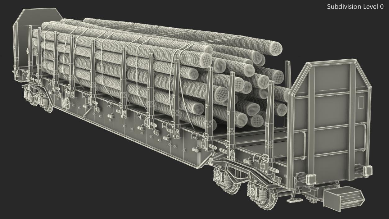 Stake Wagon Loaded with Big Logs 3D