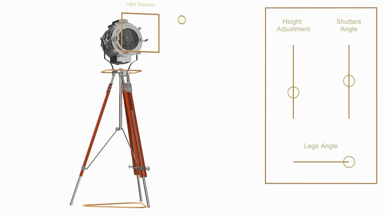 Retro Searchlight Lamp Wooden Tripod Rigged for Cinema 4D 3D