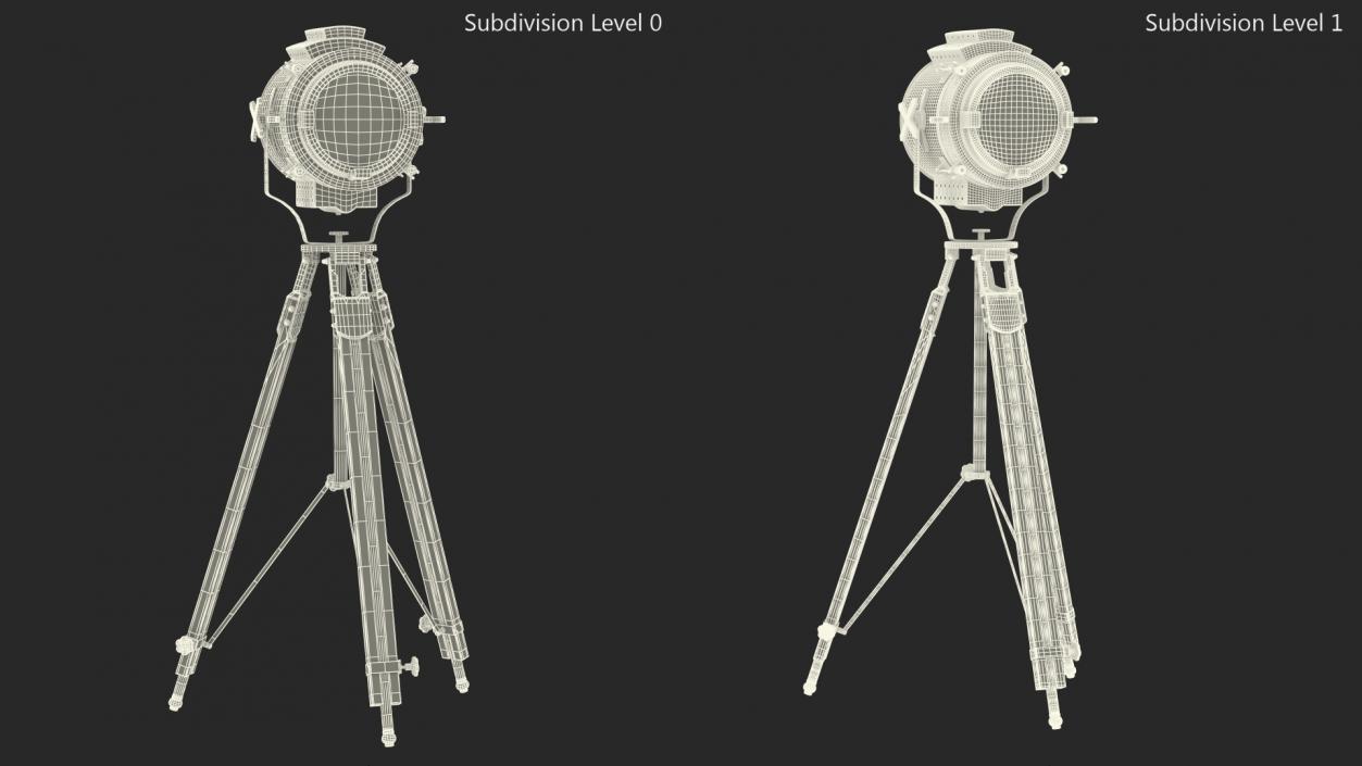 Retro Searchlight Lamp Wooden Tripod Rigged for Cinema 4D 3D