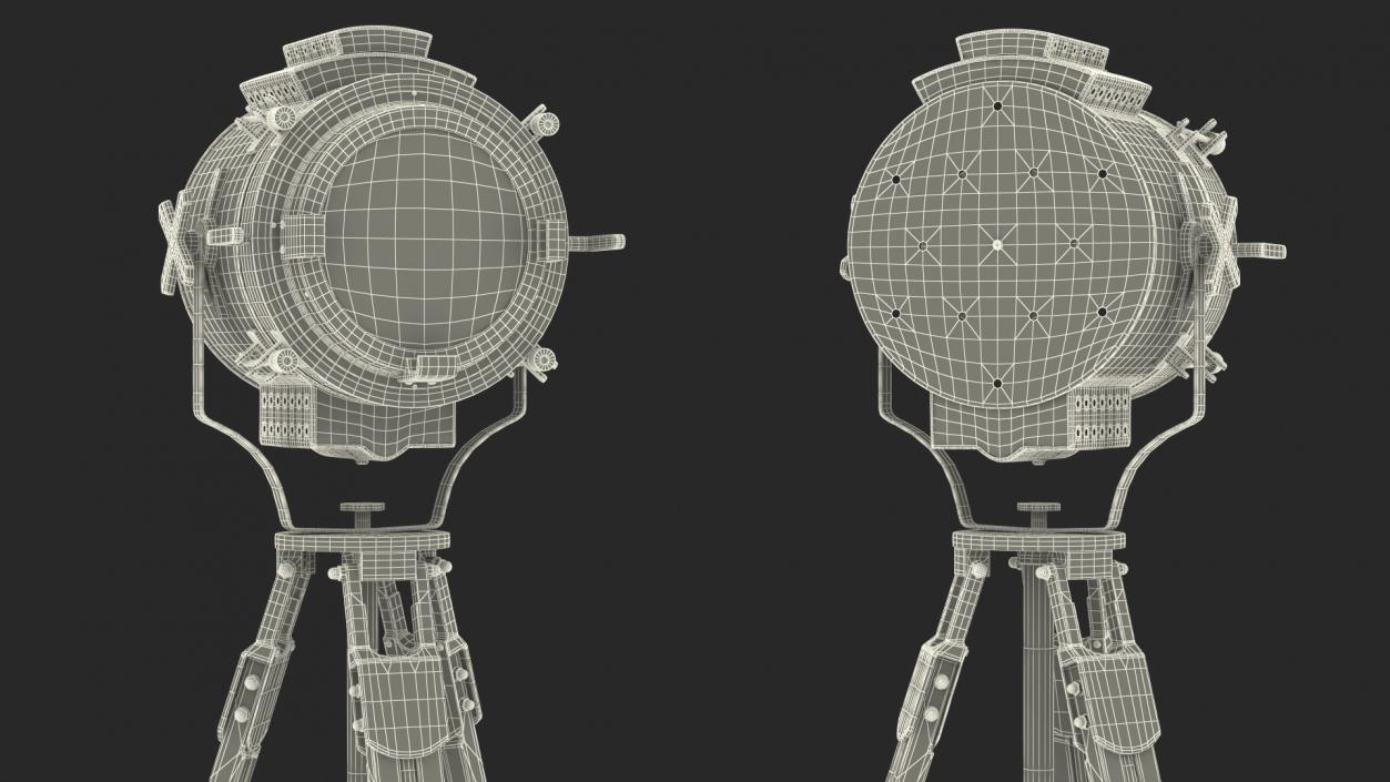 Retro Searchlight Lamp Wooden Tripod Rigged for Cinema 4D 3D