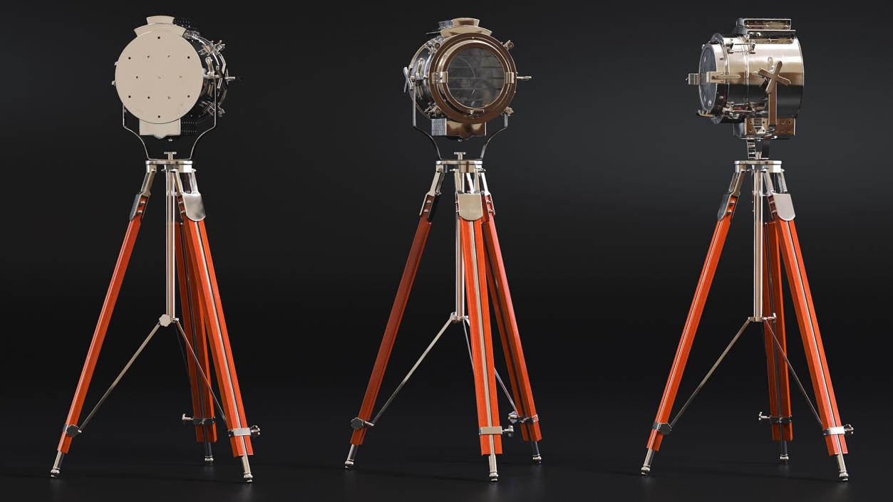 Retro Searchlight Lamp Wooden Tripod Rigged for Cinema 4D 3D