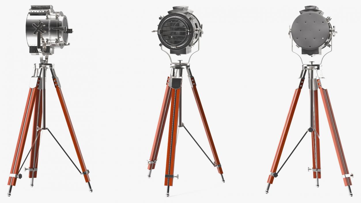 Retro Searchlight Lamp Wooden Tripod Rigged for Cinema 4D 3D