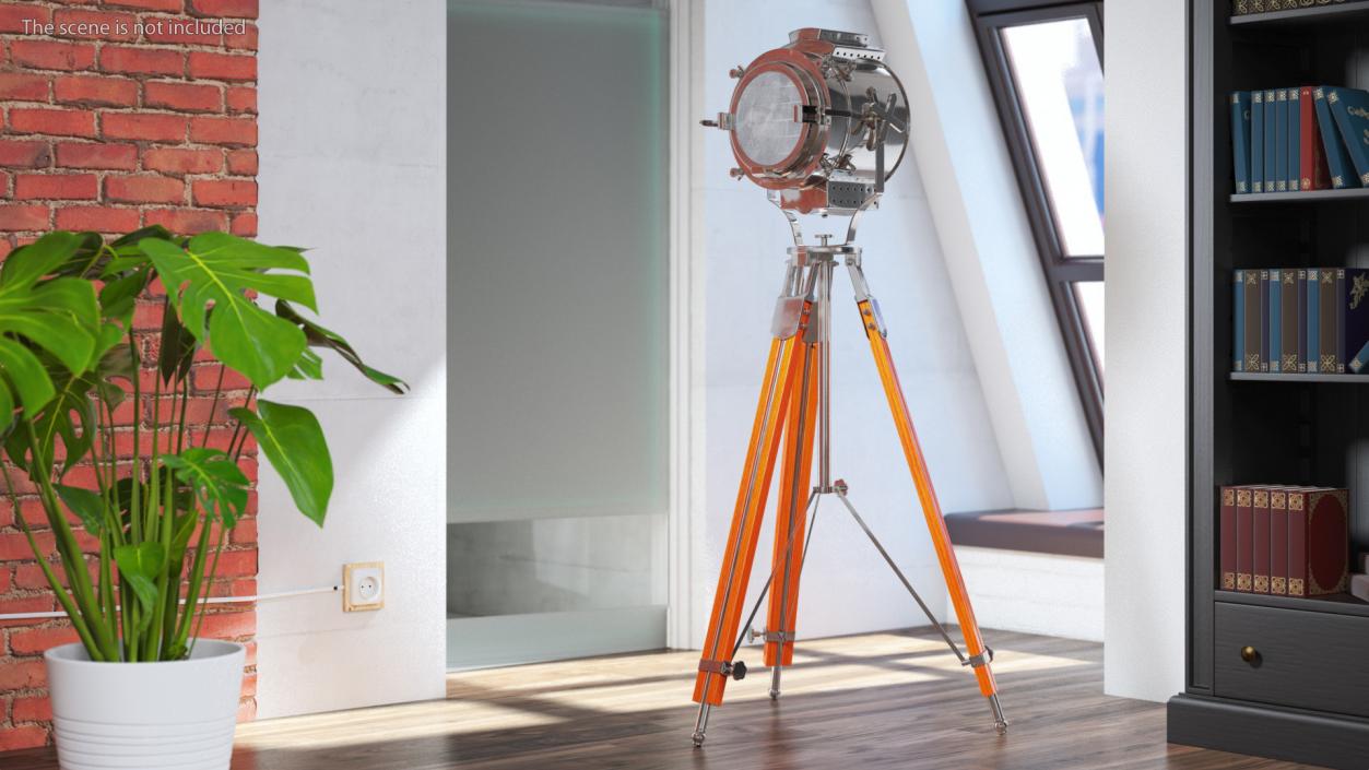 Retro Searchlight Lamp Wooden Tripod Rigged for Cinema 4D 3D