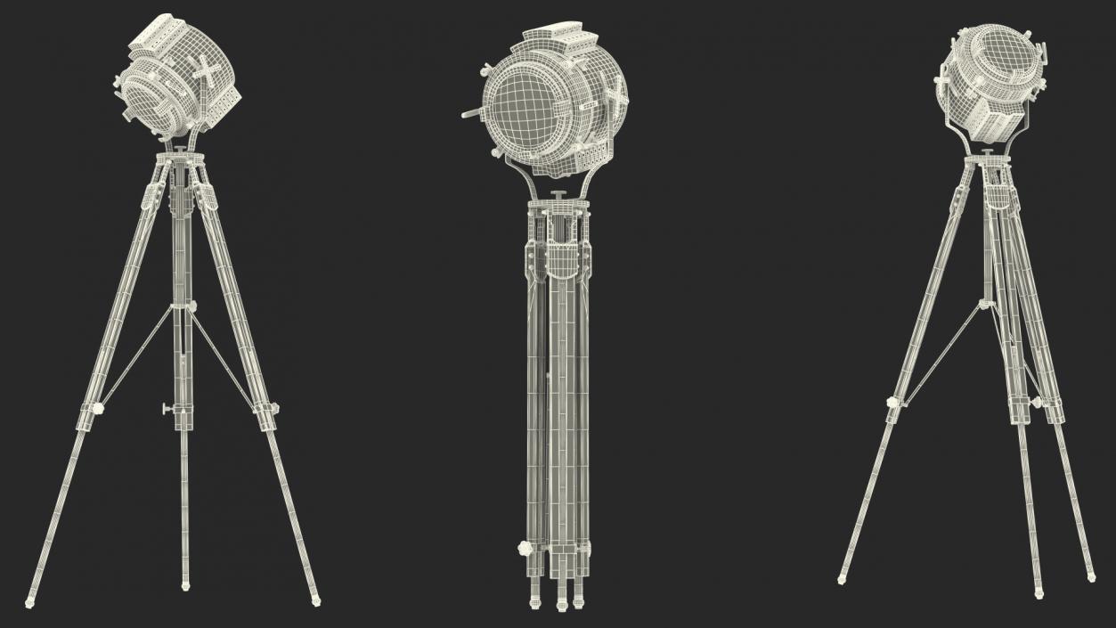 Retro Searchlight Lamp Wooden Tripod Rigged for Cinema 4D 3D