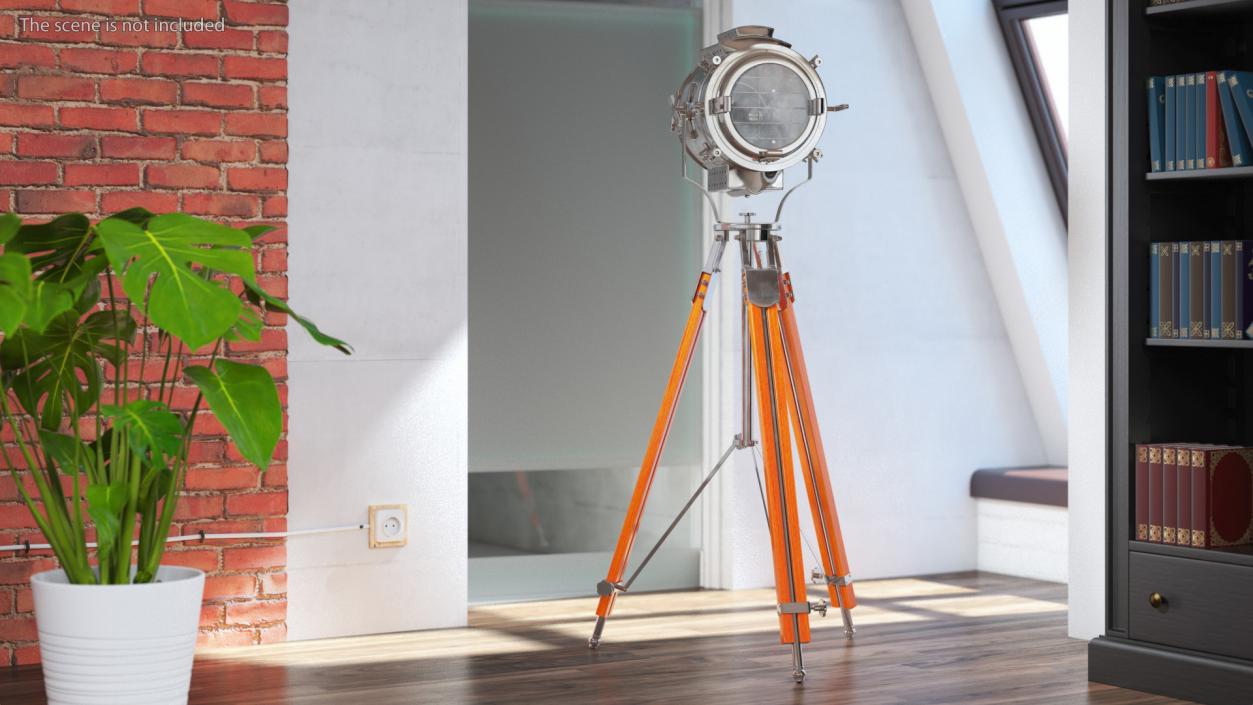 Retro Searchlight Lamp Wooden Tripod Rigged for Cinema 4D 3D