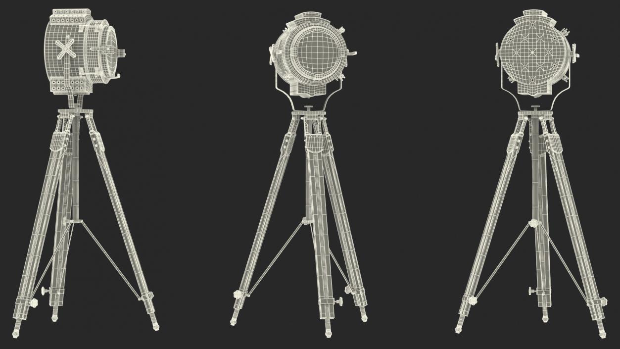 Retro Searchlight Lamp Wooden Tripod Rigged for Cinema 4D 3D