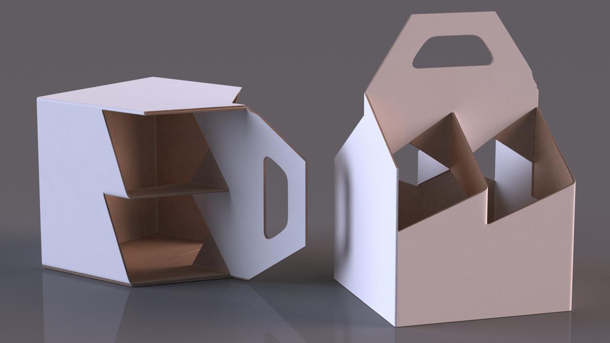 White Cardboard 4 Pack Bottle Carrier Box Empty 3D