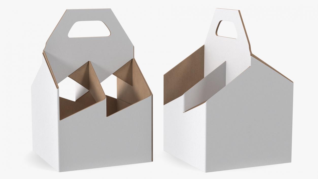 White Cardboard 4 Pack Bottle Carrier Box Empty 3D