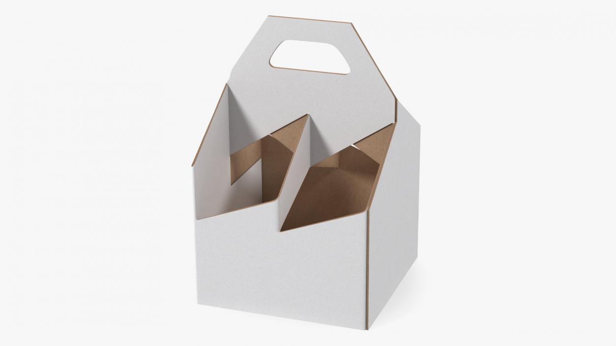 White Cardboard 4 Pack Bottle Carrier Box Empty 3D