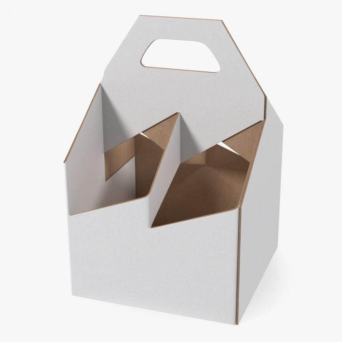 White Cardboard 4 Pack Bottle Carrier Box Empty 3D