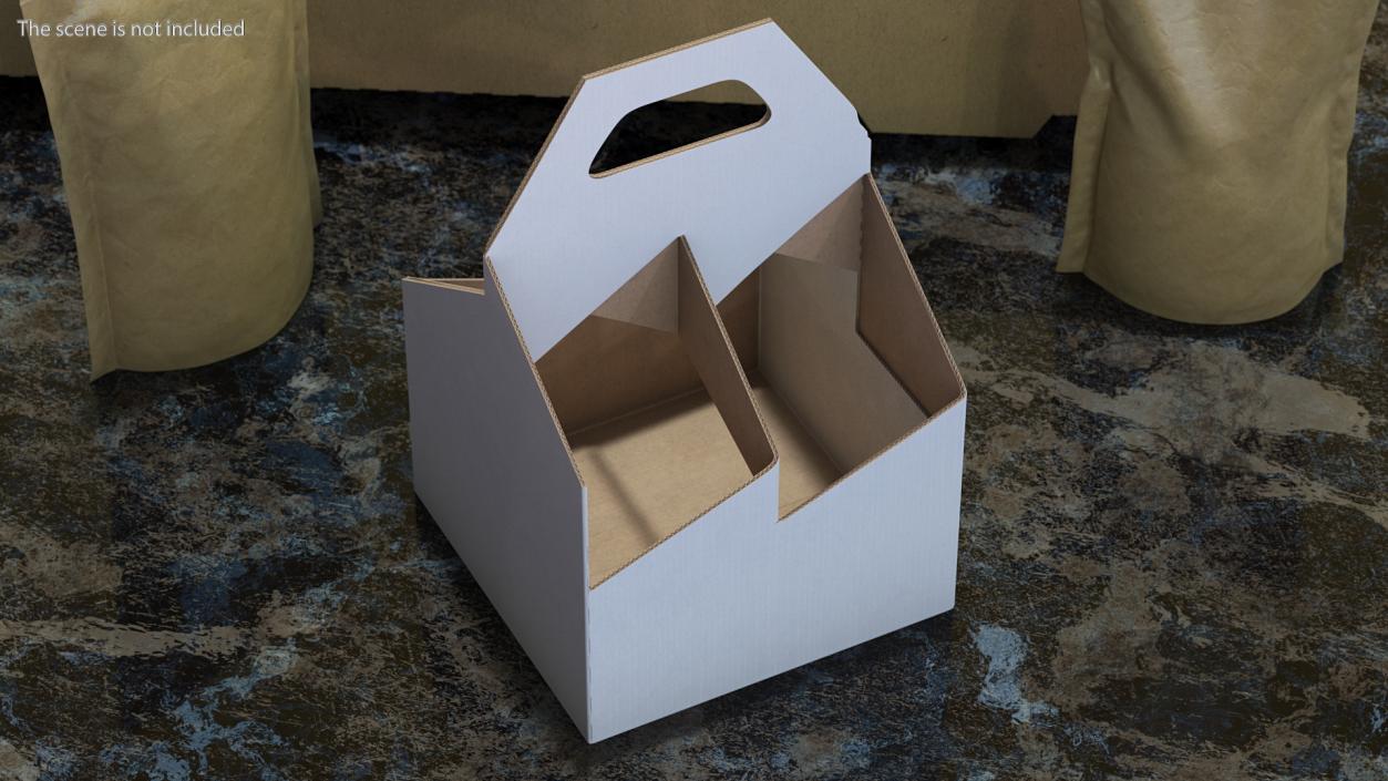 White Cardboard 4 Pack Bottle Carrier Box Empty 3D