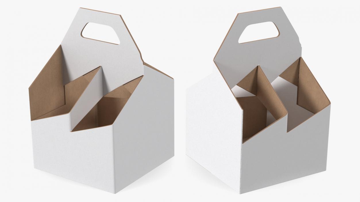 White Cardboard 4 Pack Bottle Carrier Box Empty 3D