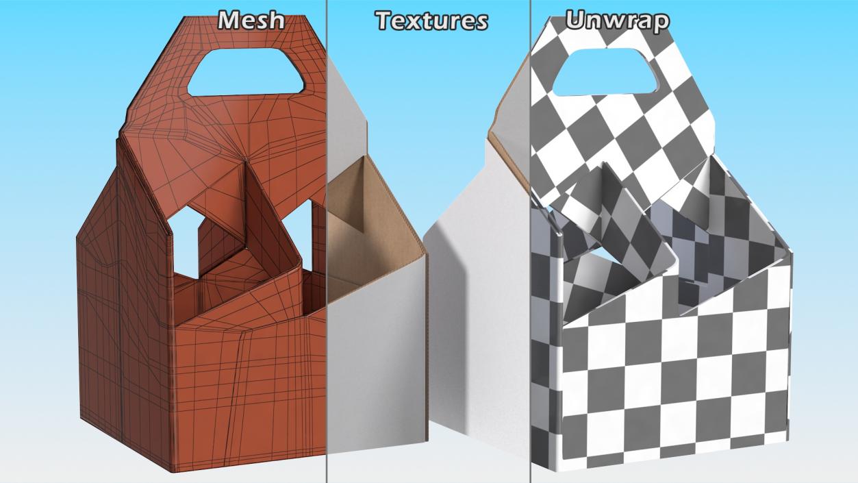 White Cardboard 4 Pack Bottle Carrier Box Empty 3D