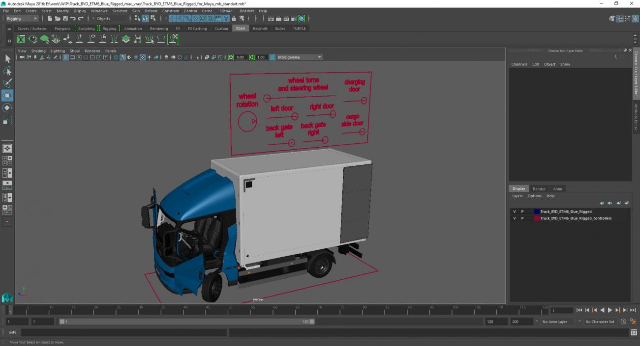 Truck BYD ETM6 Blue Rigged for Maya 2 3D