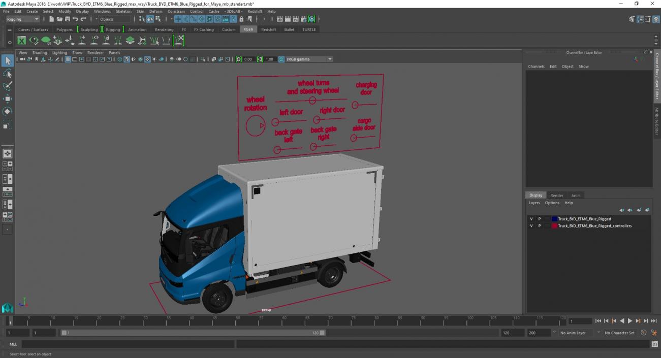 Truck BYD ETM6 Blue Rigged for Maya 2 3D