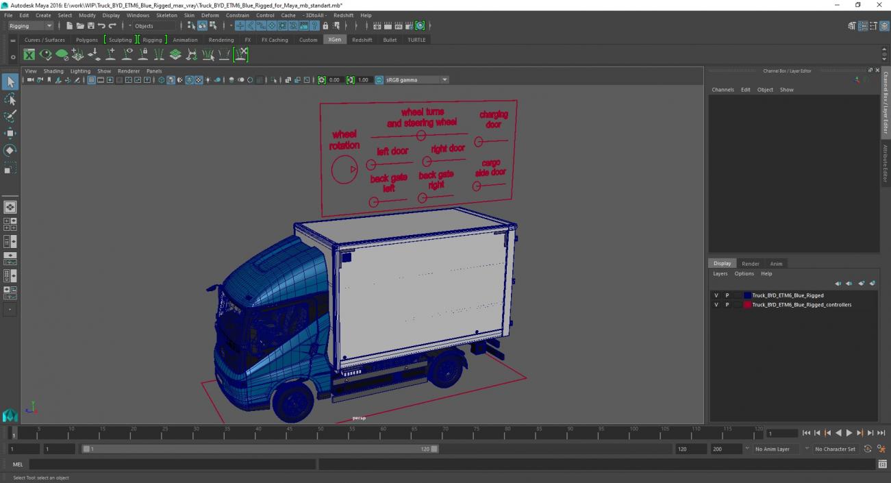 Truck BYD ETM6 Blue Rigged for Maya 2 3D