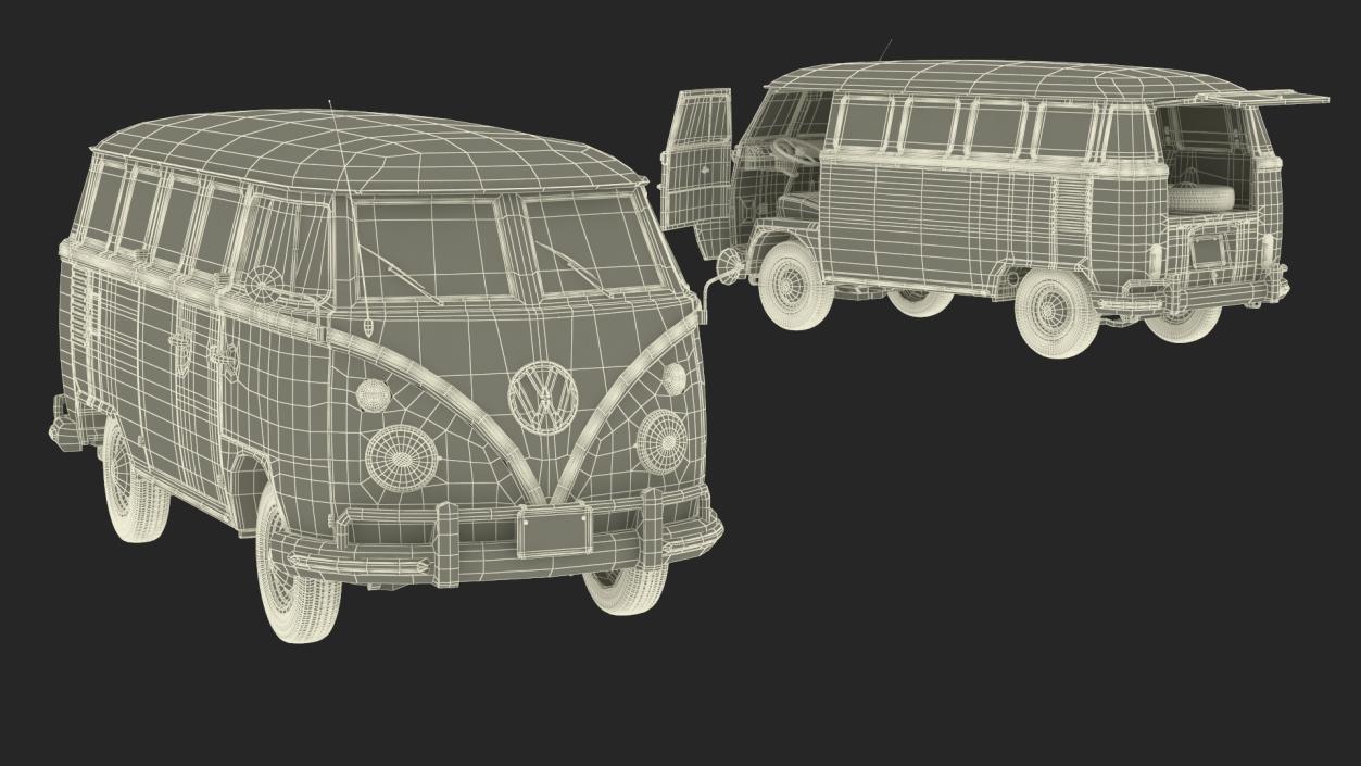 3D Hippie Volkswagen Bus Rigged model