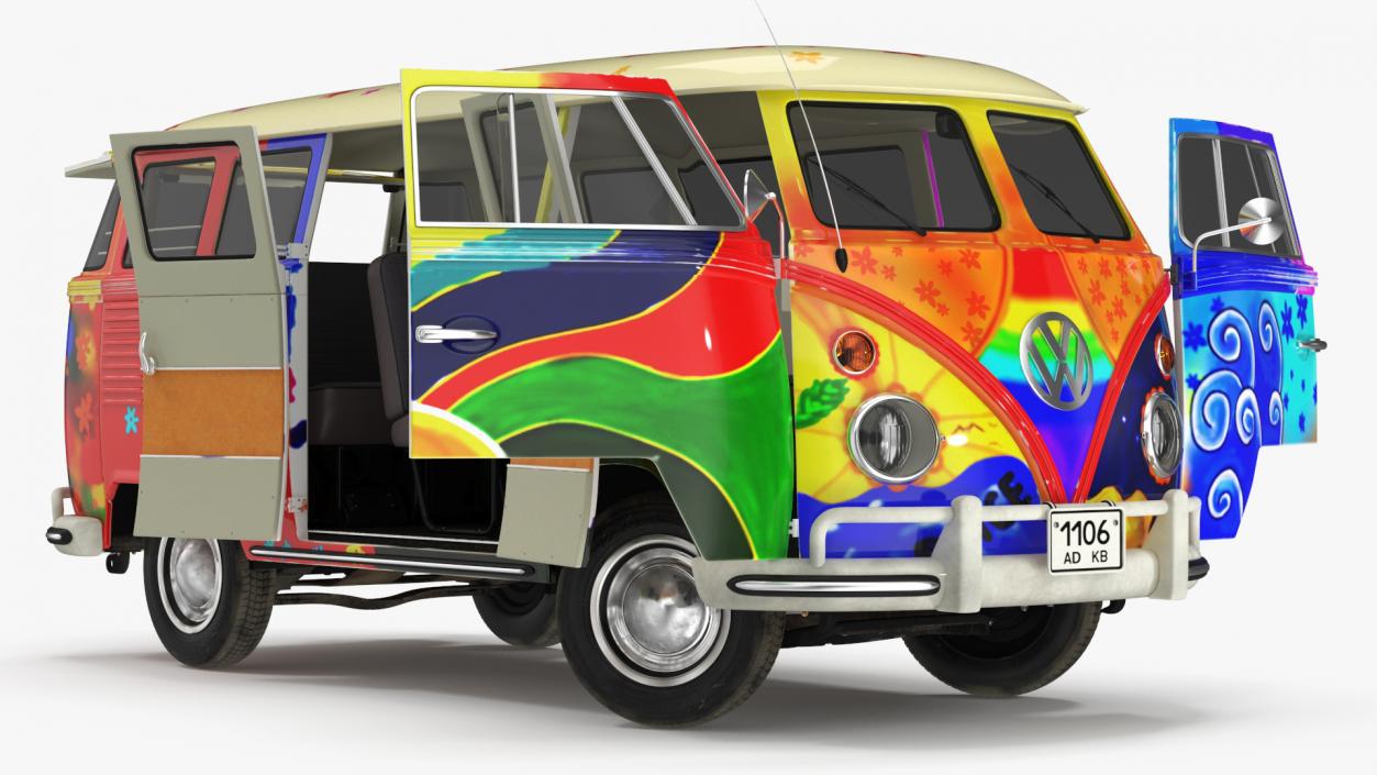 3D Hippie Volkswagen Bus Rigged model