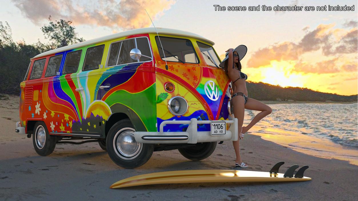 3D Hippie Volkswagen Bus Rigged model