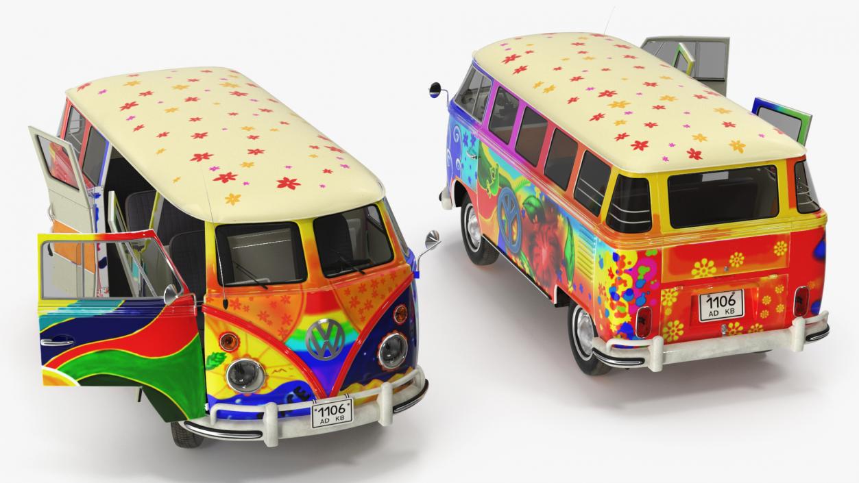 3D Hippie Volkswagen Bus Rigged model