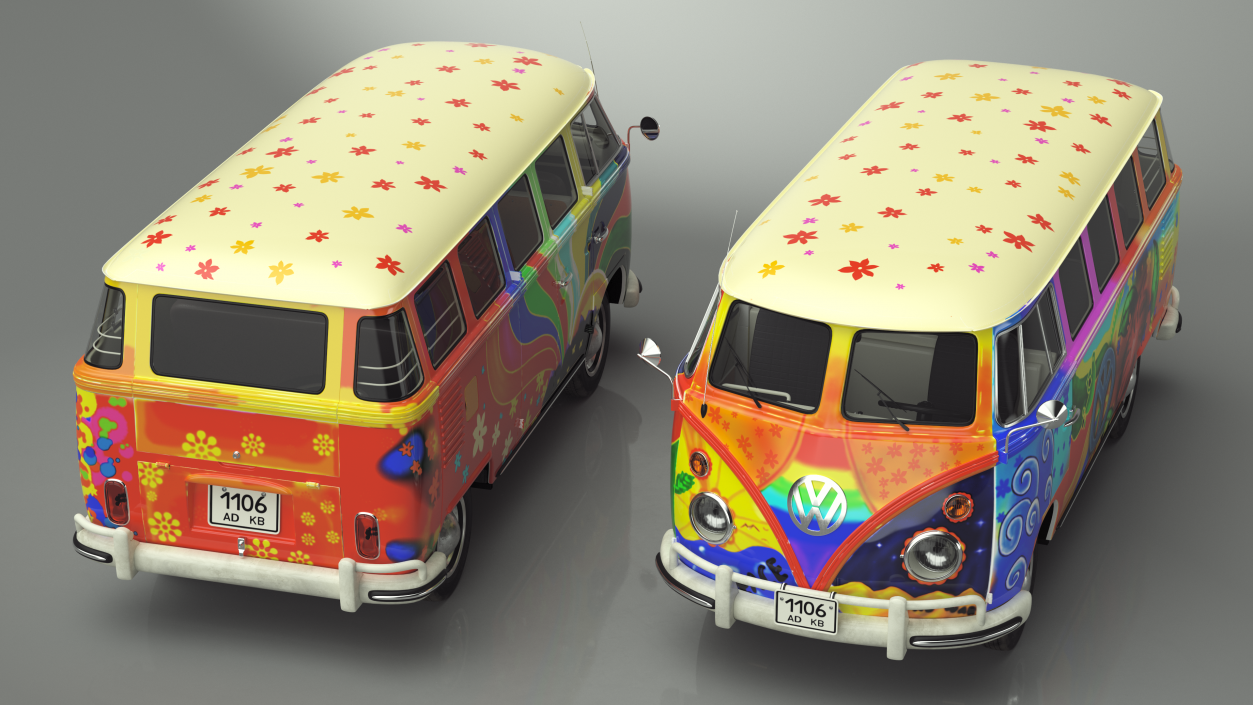 3D Hippie Volkswagen Bus Rigged model