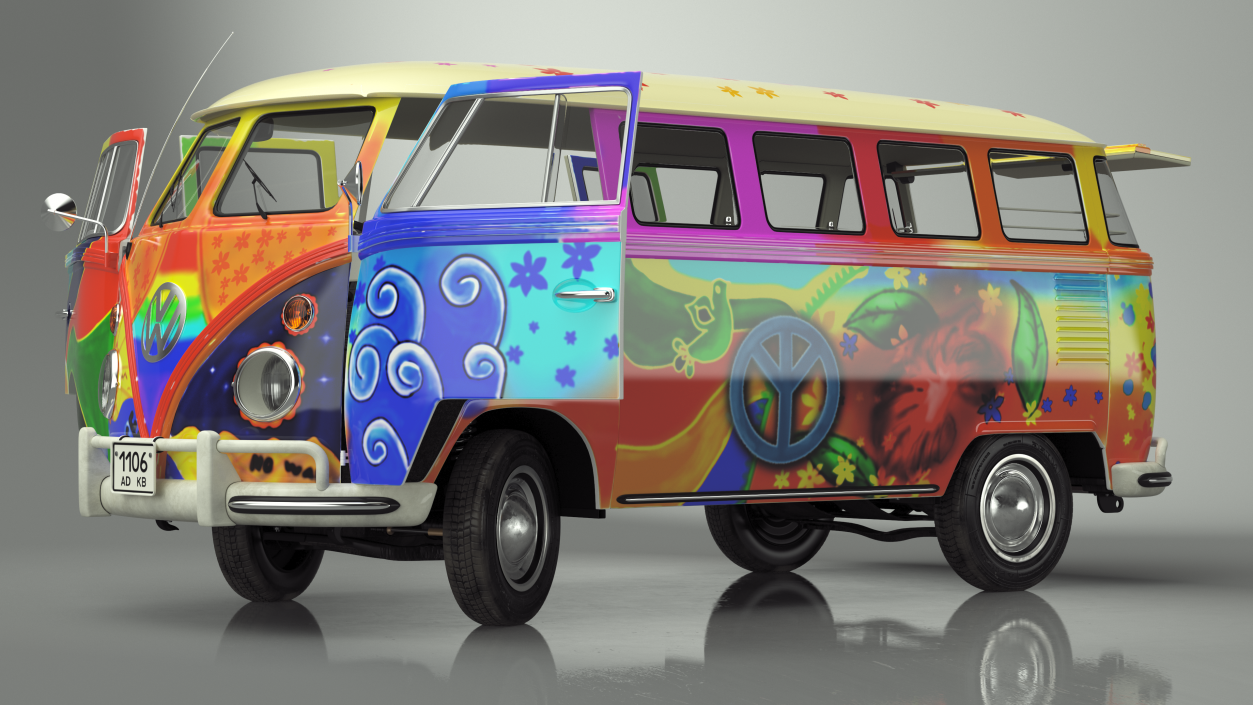 3D Hippie Volkswagen Bus Rigged model