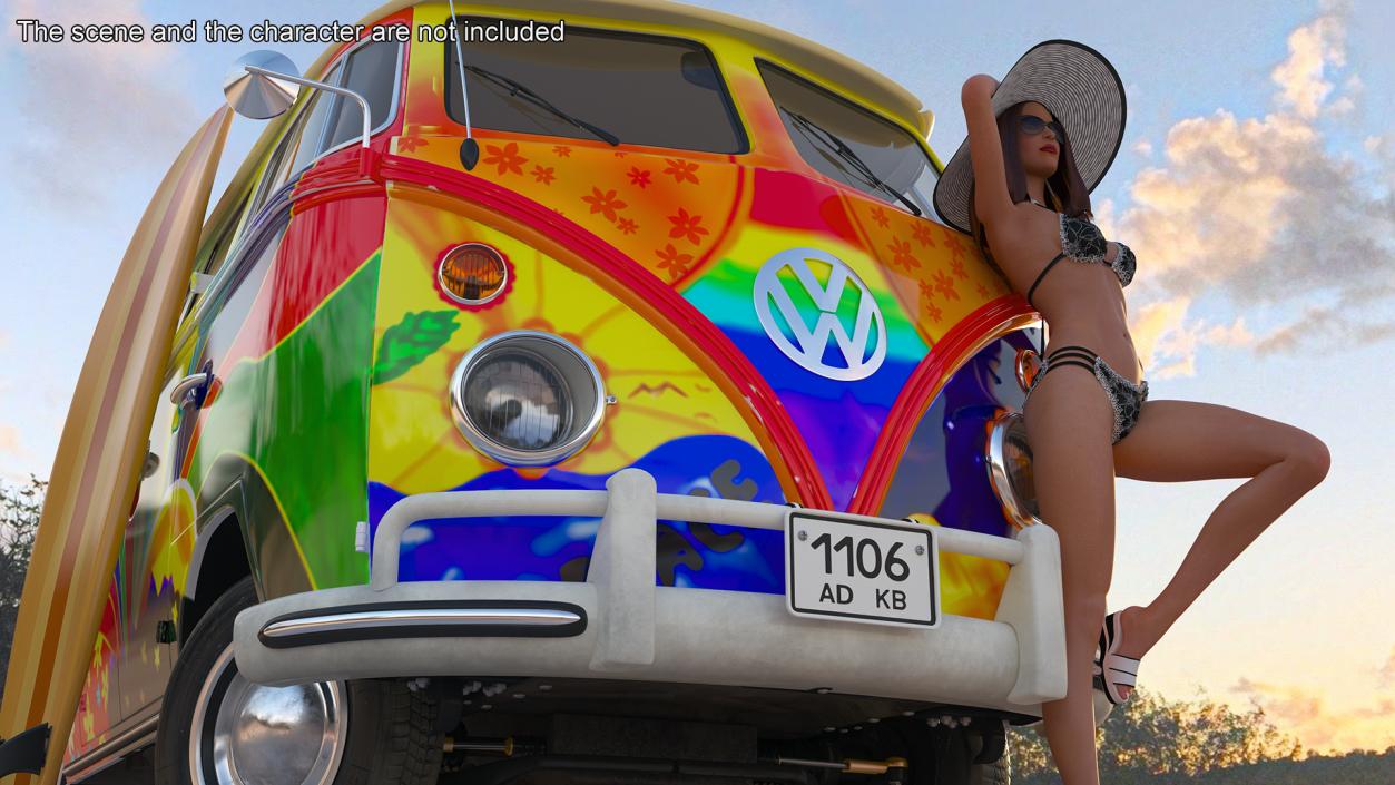 3D Hippie Volkswagen Bus Rigged model