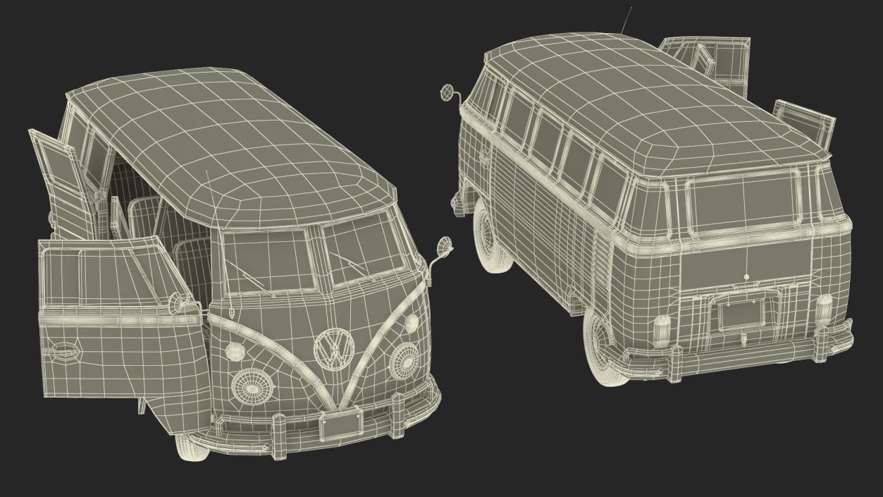 3D Hippie Volkswagen Bus Rigged model