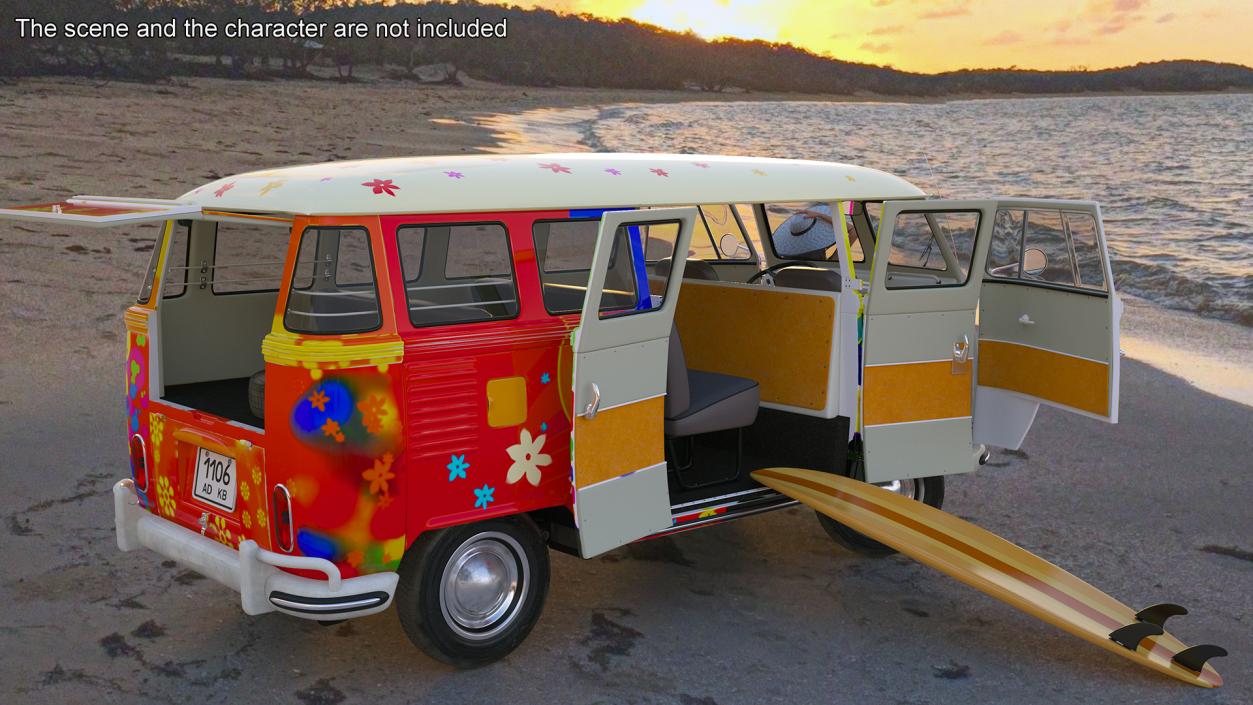 3D Hippie Volkswagen Bus Rigged model