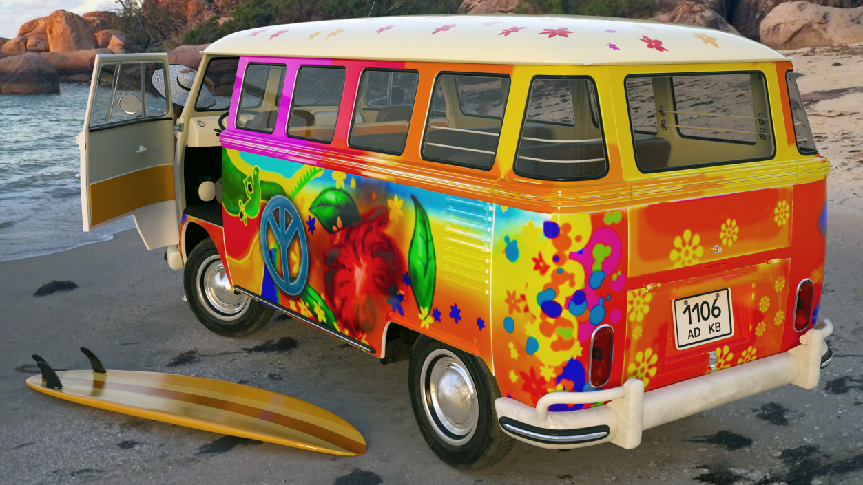 3D Hippie Volkswagen Bus Rigged model