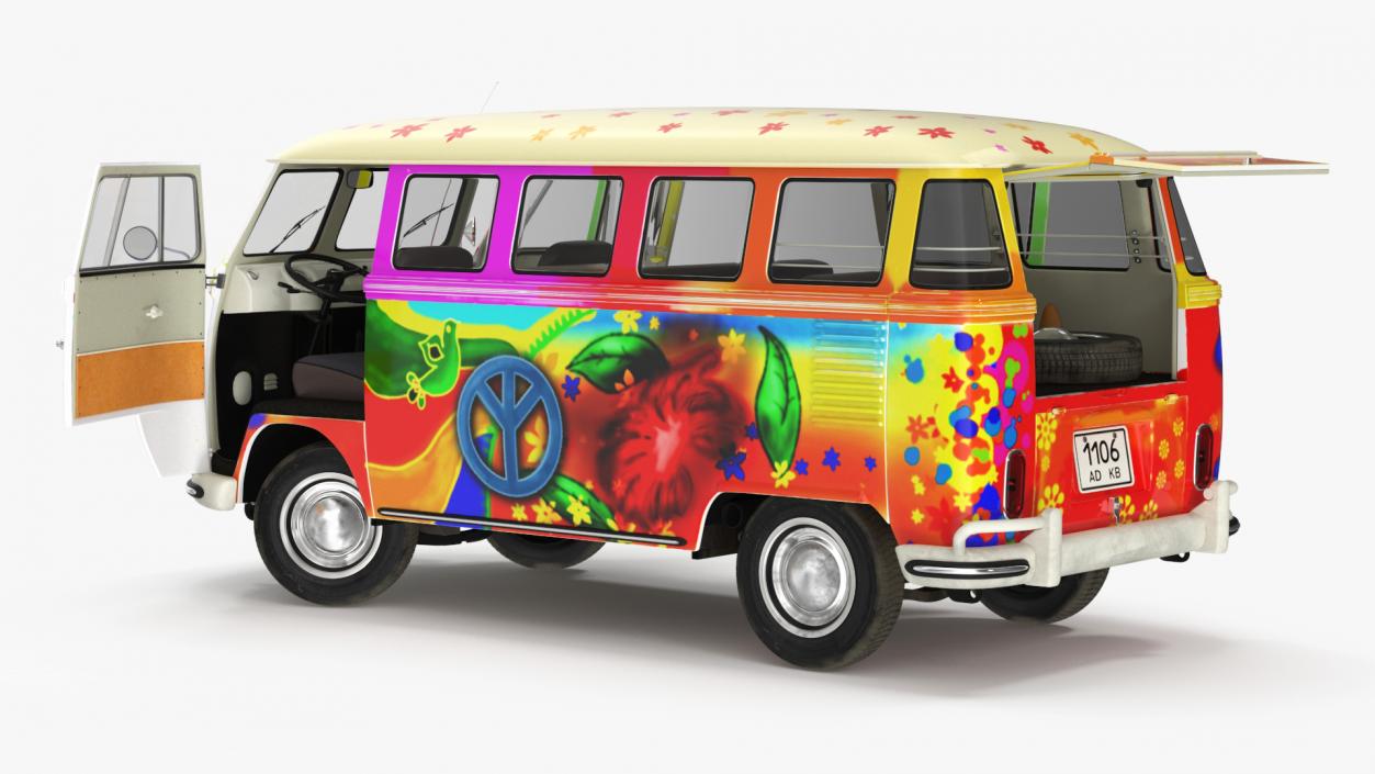 3D Hippie Volkswagen Bus Rigged model