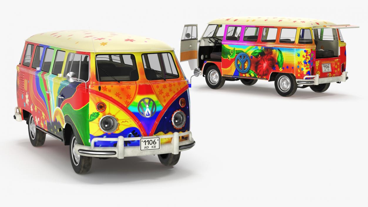 3D Hippie Volkswagen Bus Rigged model