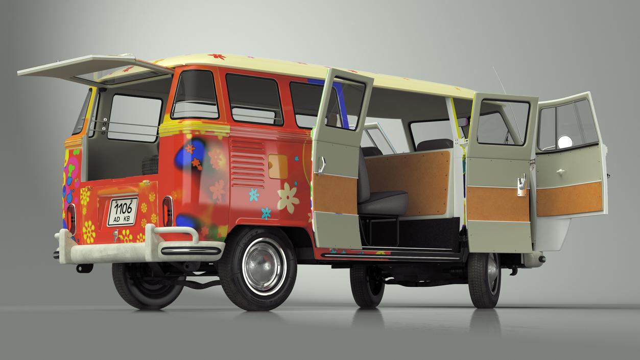 3D Hippie Volkswagen Bus Rigged model