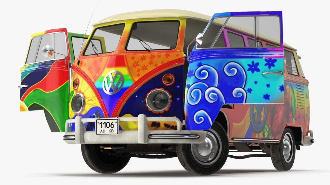 3D Hippie Volkswagen Bus Rigged model