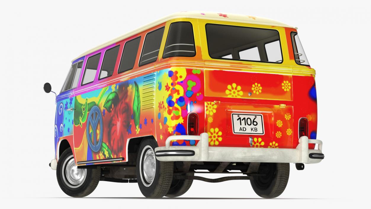 3D Hippie Volkswagen Bus Rigged model