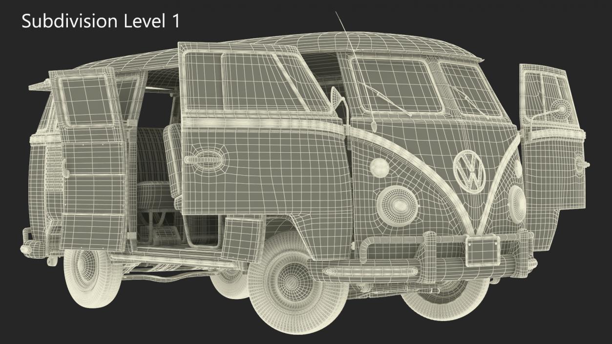 3D Hippie Volkswagen Bus Rigged model