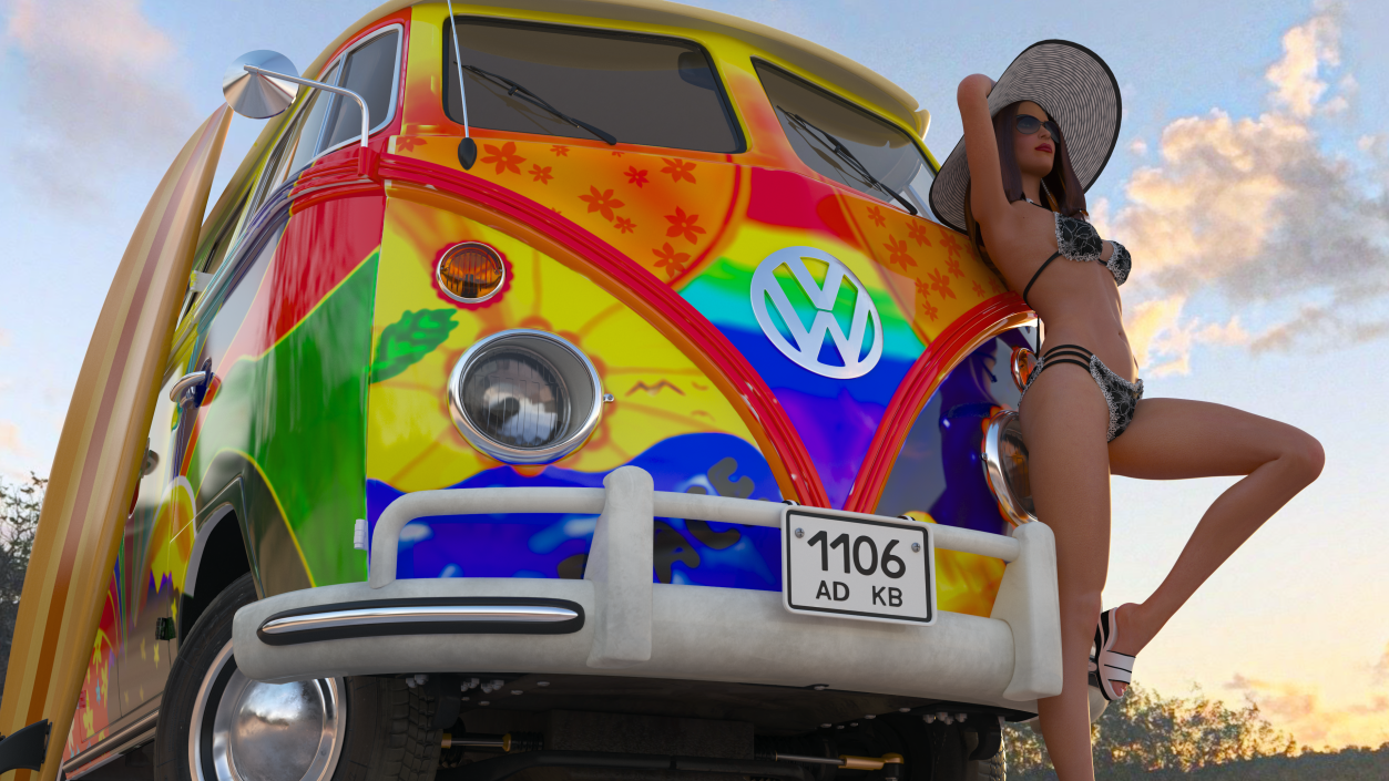 3D Hippie Volkswagen Bus Rigged model