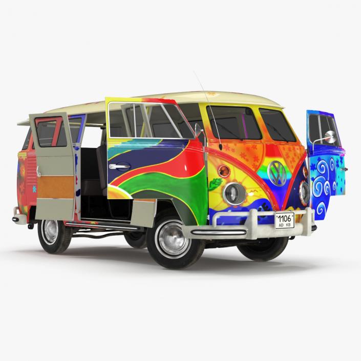 3D Hippie Volkswagen Bus Rigged model