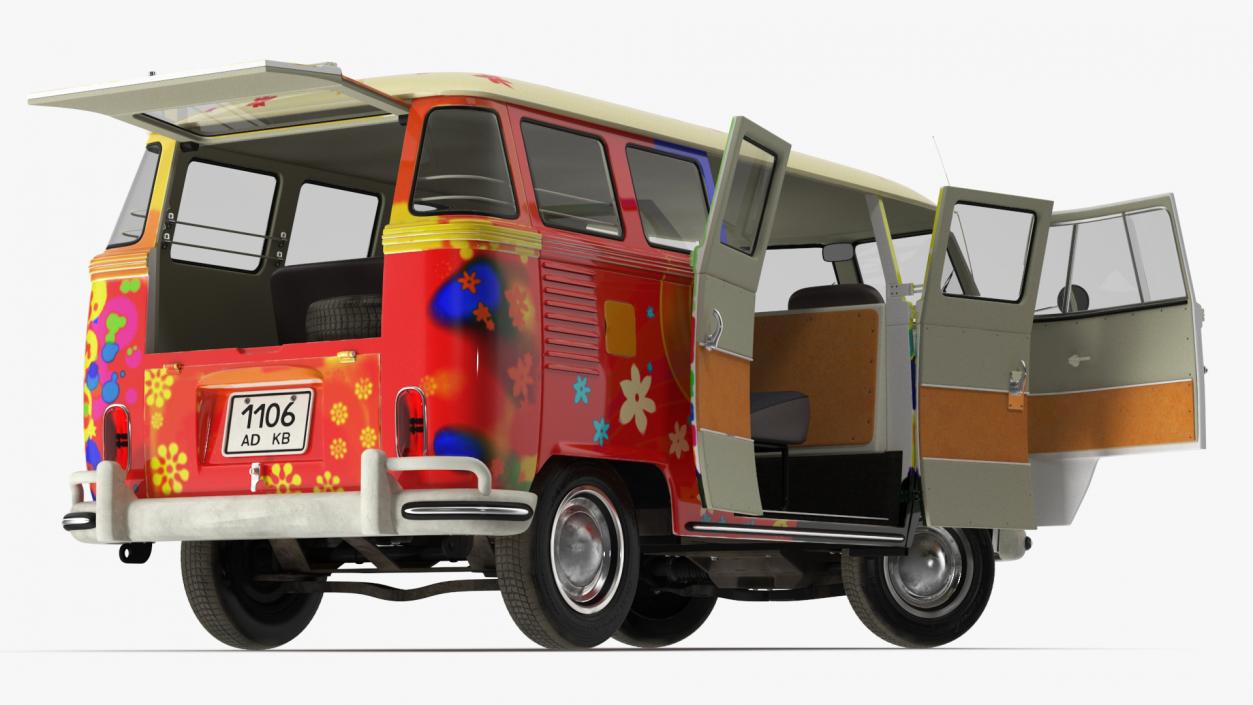 3D Hippie Volkswagen Bus Rigged model